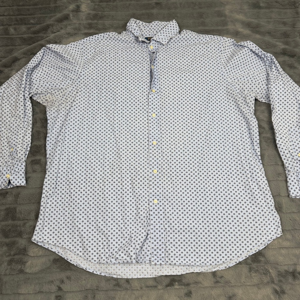 Polo Ralph Lauren Mens XXL Blue Geometric Medallion Cotton Button Down Shirt